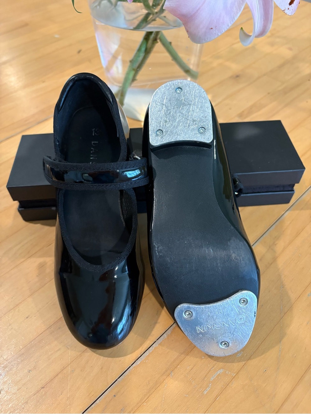 Danskin Tap Jazz Black Patent Leather Mary Jane Shoes, Sz 13